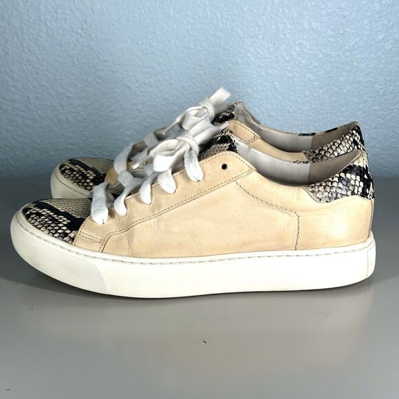 Veronica Beard Beige Snakeskin Python Texture Low Sneakers Trainers Size 6 - Picture 6 of 16